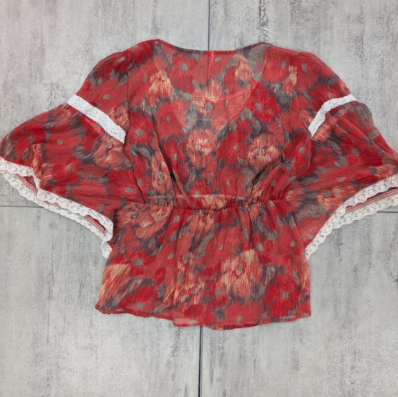 Free People Daydreamer Semi Sheer Top Blouse Womens Size Small Lace Trim - Picture 7 of 7